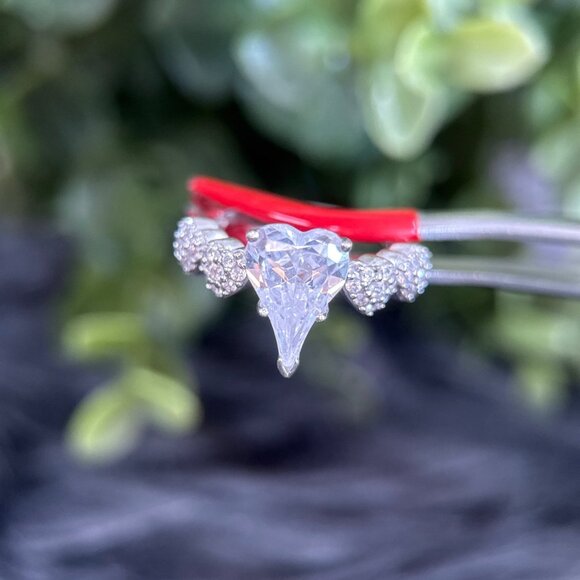 Silver 925 Heart Shaped Cz Ring - Picture 2 of 10
